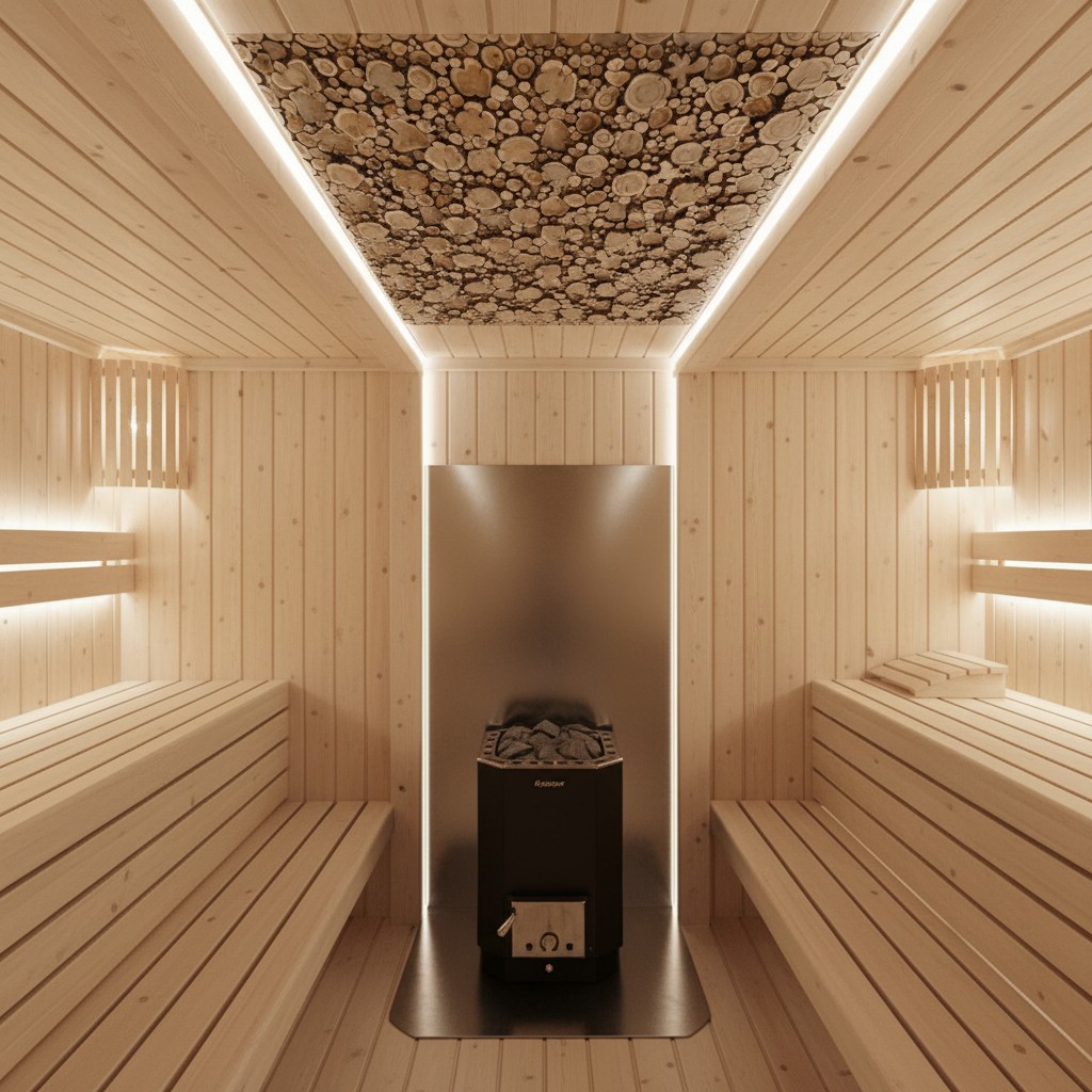 VVWOOD craftsmanship in sauna interior production Custom-made natural wood sauna interior element